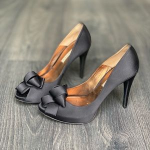 Pura Lopez Satin and Leather Heels Size 39.5